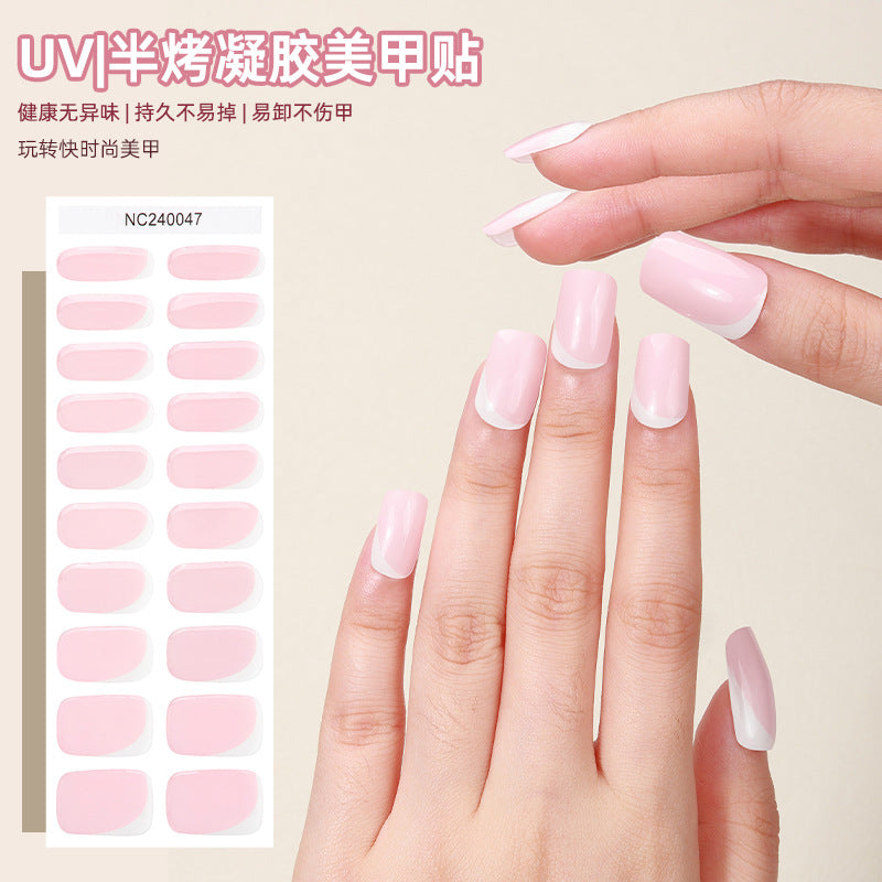 Zhengxiang customized second generation uv gel nail art stickers french onion powder baking lamp hardened semi-cured nail stickers wholesale