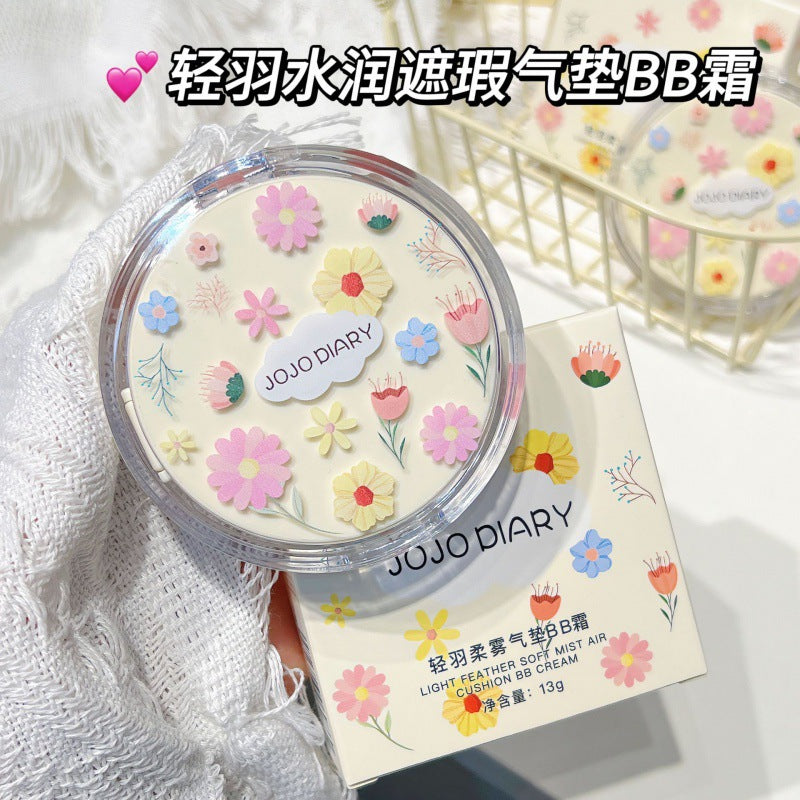 Jiujiu diary light feather soft mist cushion bb cream moisturizing concealer brightening skin color waterproof no makeup no powder