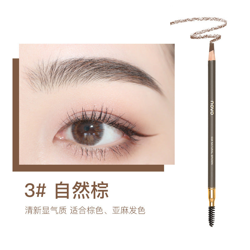 Novo wooden hard core double-ended eyebrow pencil waterproof sweatproof non-fading pencil style sharpenable duckbill flat head