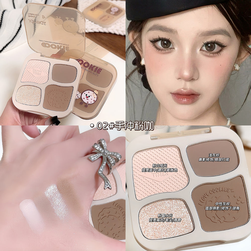 Jonbos embossed light and shadow quad contour palette - all-in-one sculpting, highlighting, and contouring set