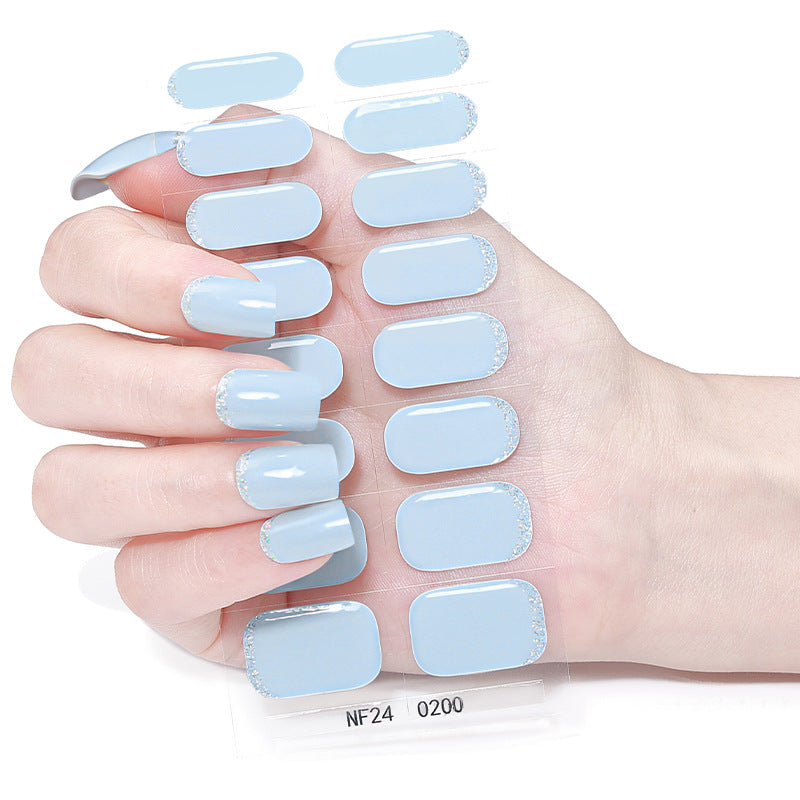 Zhengxiang customized french gel nail art stickers ice transparent solid color ins cross-border uv phototherapy semi-cured nail stickers wholesale
