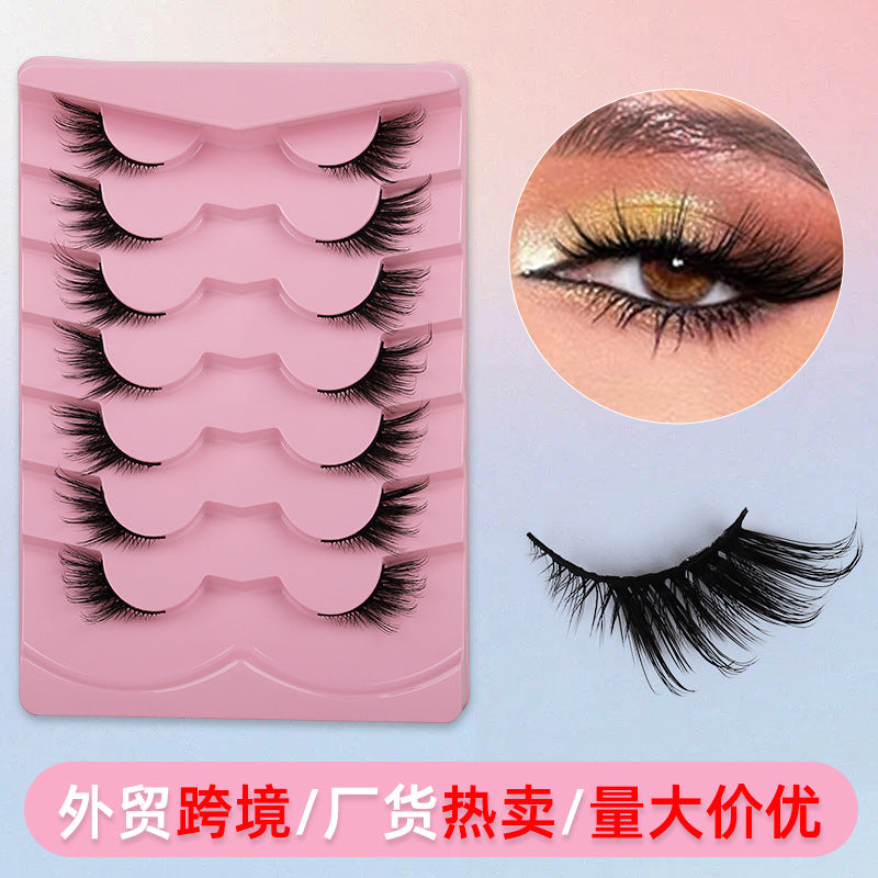 Export half-eye oblique flying style best selling elongated eye corners naturally enlarge both eyes sweet and cool style fox style fake eyelashes hard stem