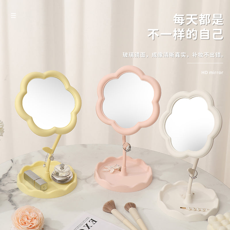 Flower portable mirror desktop dressing mirror home dormitory plastic storage for home sunflower makeup mirror