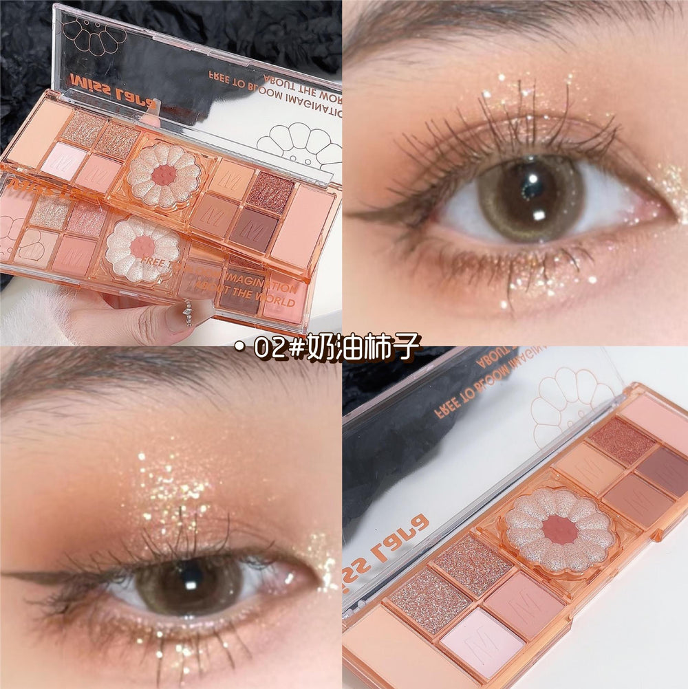 Miss lara twelve color flower eyeshadow palette pearlescent fine shimmer matte everyday earth color novice one palette multi-use
