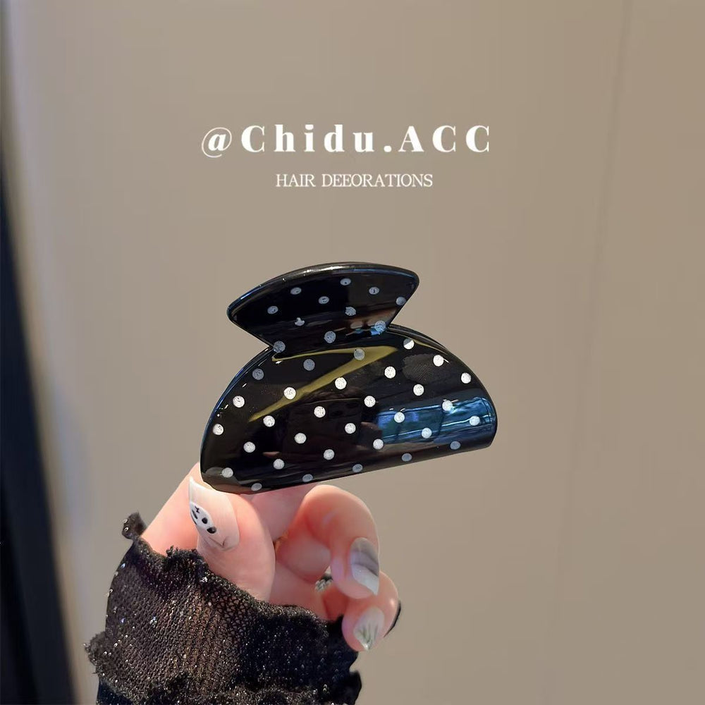 Retro french polka dot champagne color gripper elegant back of the head hair shark clip girl bows one-word clip