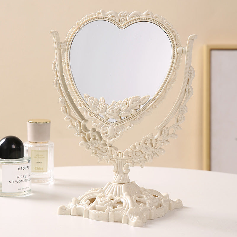 European retro double-sided mirror - dorm room, desktop, princess mirror, tabletop mirror with plastic storage - home makeup mirror, household mirror