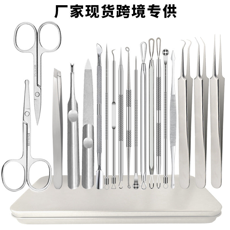 Stainless steel acne needle acne clip cell clip double-ended acne remover blackhead removal needle beauty tool suit cross-border wholesale