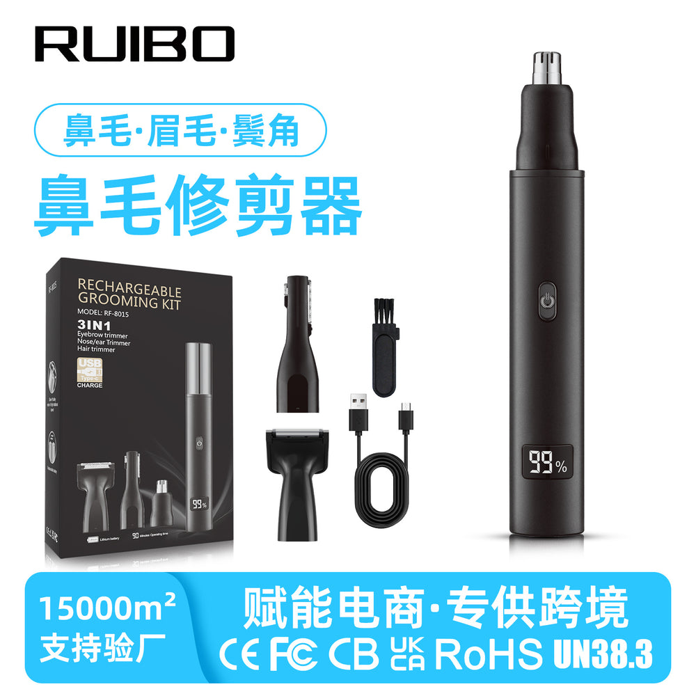 3-in-1 electric nose hair trimmer for men, rechargeable digital display, multi-function portable shaver for eyebrows and sideburns