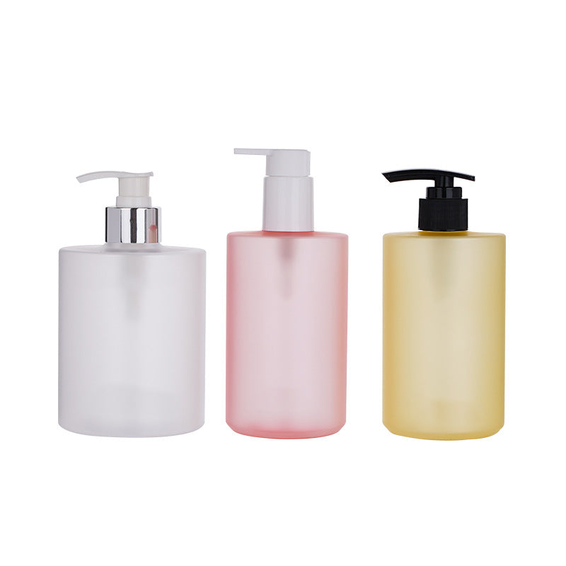 Customizable empty plastic bottles for shampoo, conditioner, and body wash - flat shoulder, pump dispenser, refillable