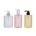 Customizable empty plastic bottles for shampoo, conditioner, and body wash - flat shoulder, pump dispenser, refillable