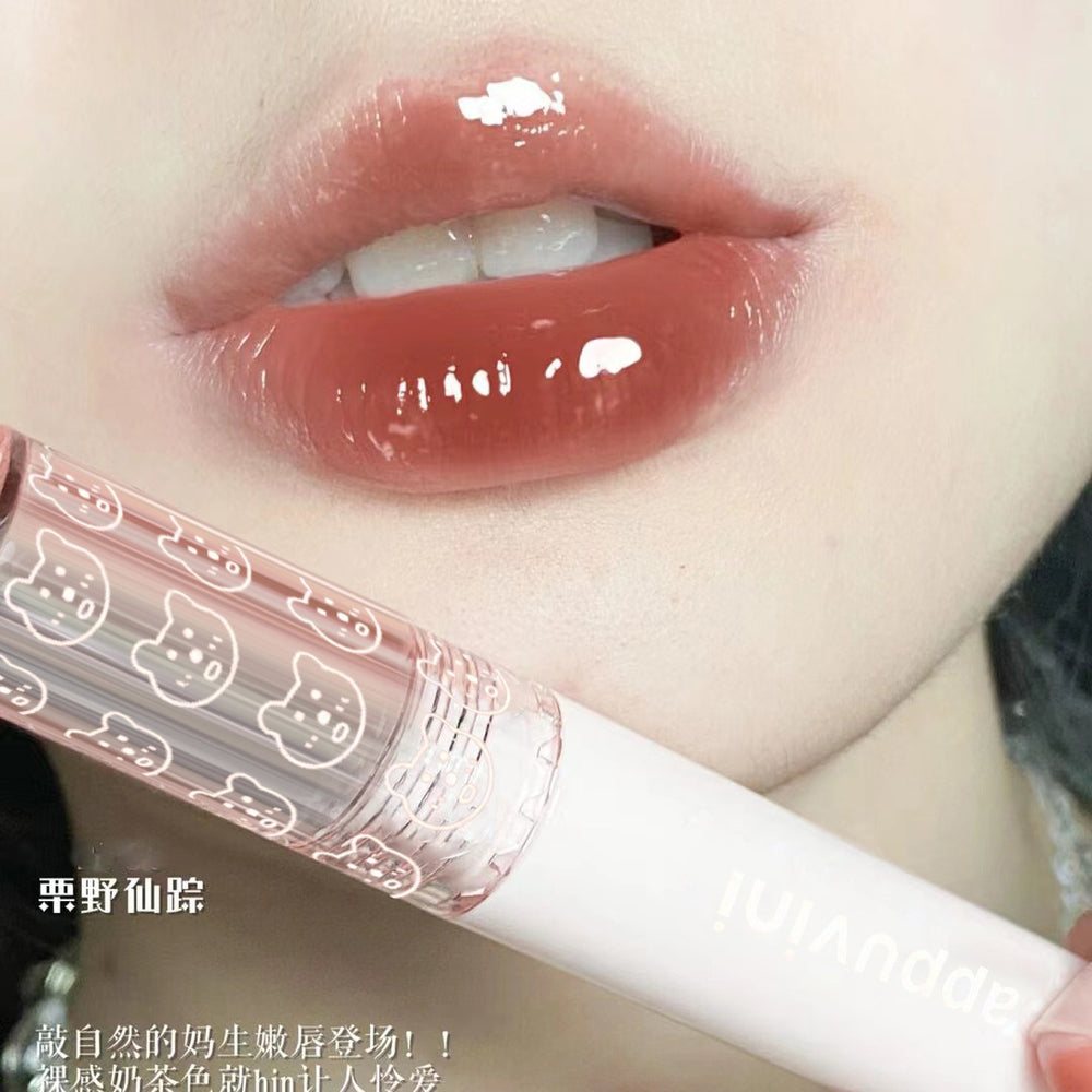 Kapavini bubble bear lip glaze for women mirror water glossy pouty lips moisturizing glass lip whitening lipstick