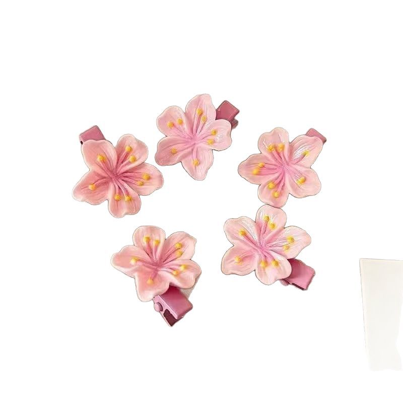 Gentle pink cherry blossom hair clip sweetgirl cream texture cute forehead side broken hair bb clip hair tie hair accessories