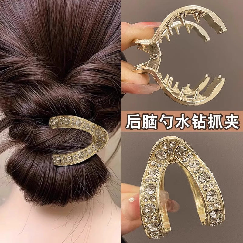 Metal high ponytail fixed full diamond v-shaped back of head hair shark clip female k-styleeleganteasiest for match gripper headwear