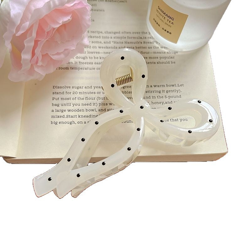 New arrival black and white polka dot ribbon bows large gripper sweetfashion back head plate shark clip fashion gripper