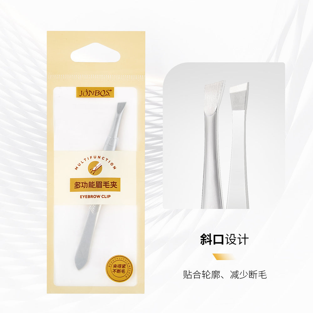 Jonbos stainless steel eyebrow tweezers - straight & slanted tip - eyebrow shaping, hair removal, false eyelash applicator, makeup tool