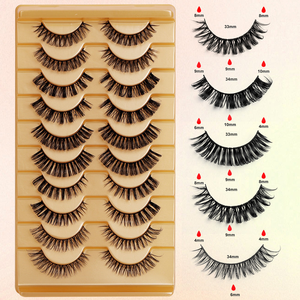 Export false eyelashes russian curling hair 10 pairs of asian mixed thai makeup comic curling eyelashes in stock batch