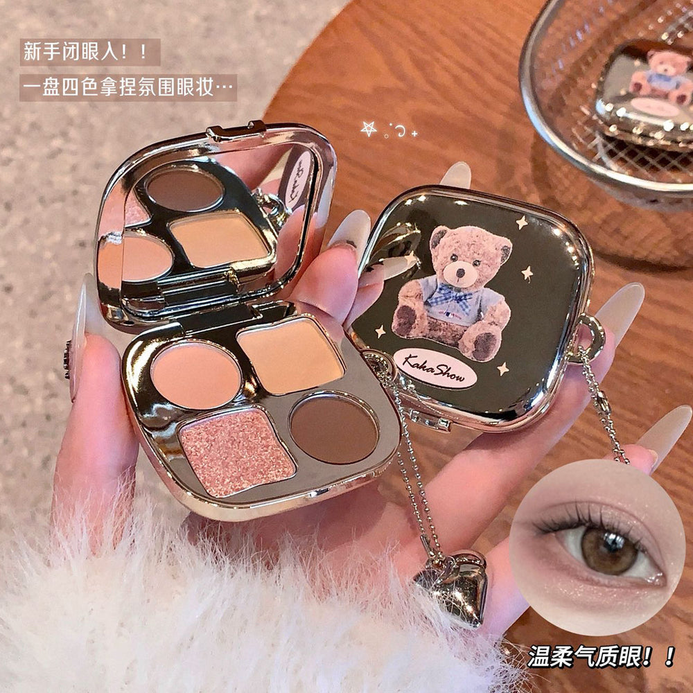 Kakashow light & shadow bear eyeshadow palette - 4 colors: shimmer, fine glitter, matte, waterproof, everyday earth tones