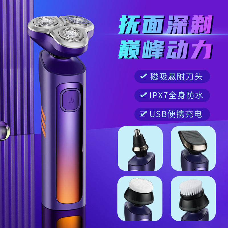 5-in-1 rotary shaver with 3-blade heads, men's electric shaver, full body washable, usb rechargeable beard trimmer