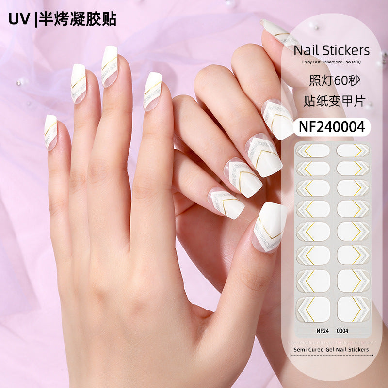 Zhengxiang custom gel nail art stickers french bronzing uv phototherapy semi-cured nail stickers ice transparent nail art stickers wholesale