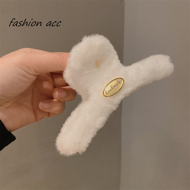Retro small gold label stuffed medium size hair clip for less hair, shark clip half-tied hair clip, fall and winternew arrival hair clip for women