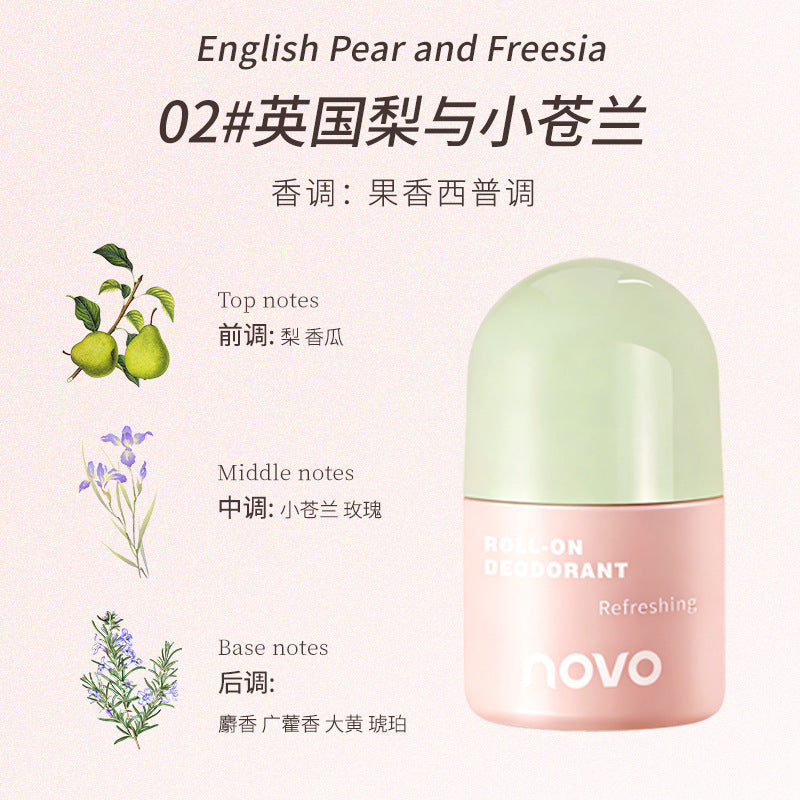 Novo pure & refreshing roll-on deodorant for women - underarm odor control, long-lasting fragrance, antiperspirant roll-on