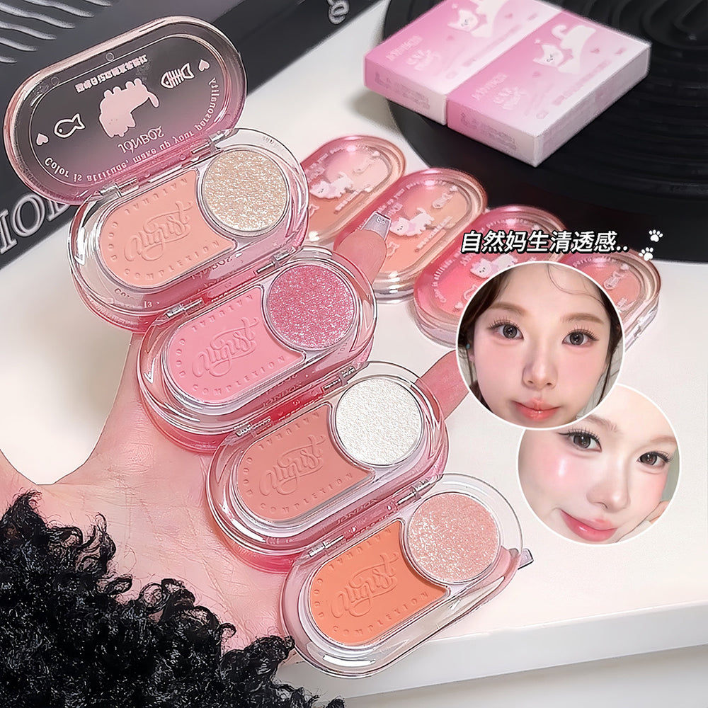 Jonbos cat diary cheek highlighter blush palette - all-in-one, fine shimmer, high-shine, waterproof, dual-color contouring palette for women