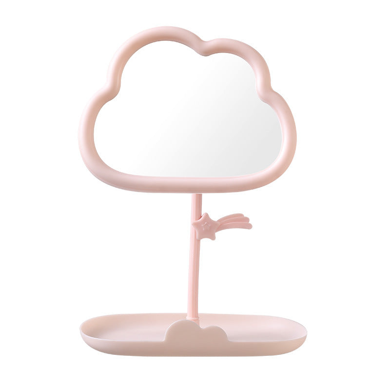 Cute cloud makeup mirror - rotatable desktop tabletop plastic storage for student dorms, home, and glass mirror