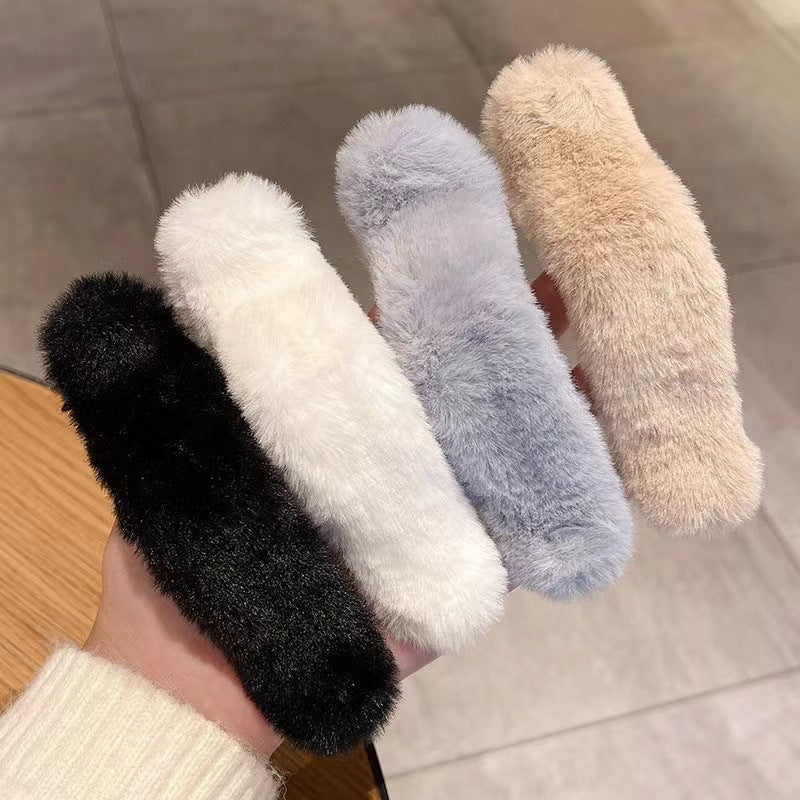 Stuffed hair clip for women's back of head, banana clip, french fur duckbill clip, one-word hairpin, headwear clip, fall and winter
