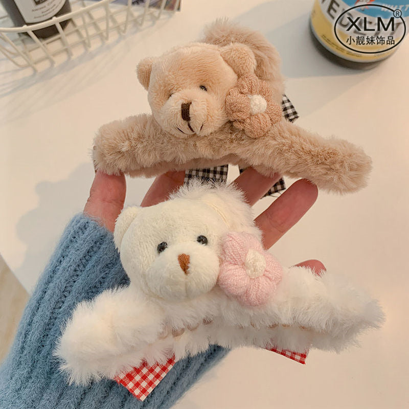 Cartoon rabbit clip high-end stuffed clip cute hair clip 2024 furry bear shark clip hair clip hair accessories