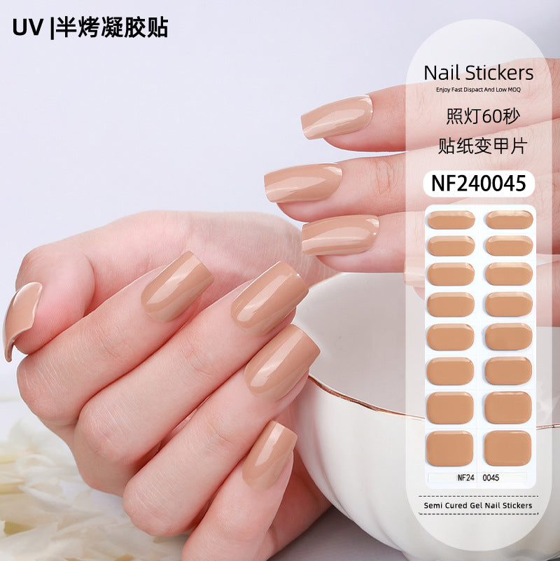 Zhengxiang custom gel nail stickers - solid color glitter, korean style uv light semi-cured nail stickers, waterproof, cross-border wholesale