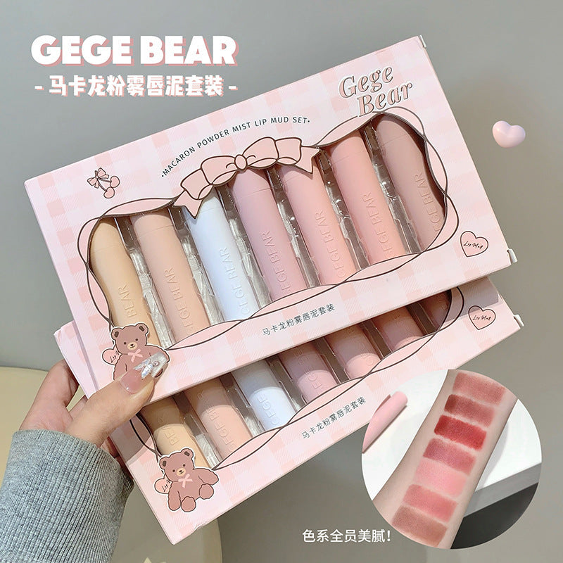 Gege bear macaron powder mist lip mud women's velvet matte matte pseudo-no-makeup fall and winter whitening lip glaze suit