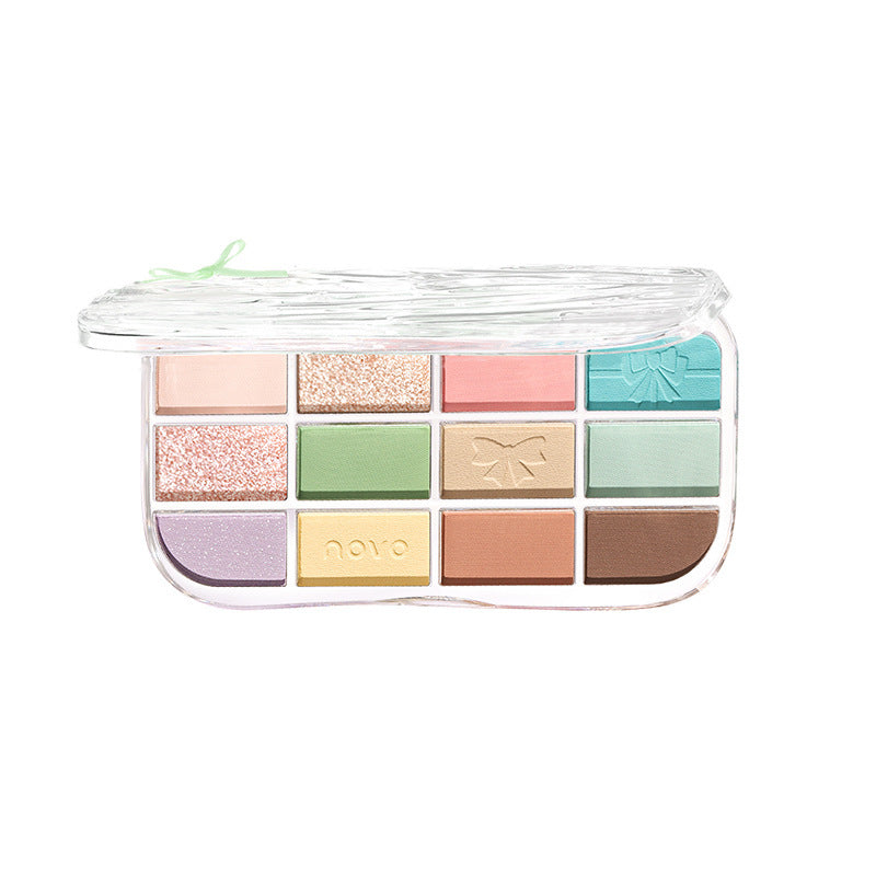 Novo illusion color eyeshadow palette - women's low saturation shimmer & matte earth tones macaron 12-color eyeshadow