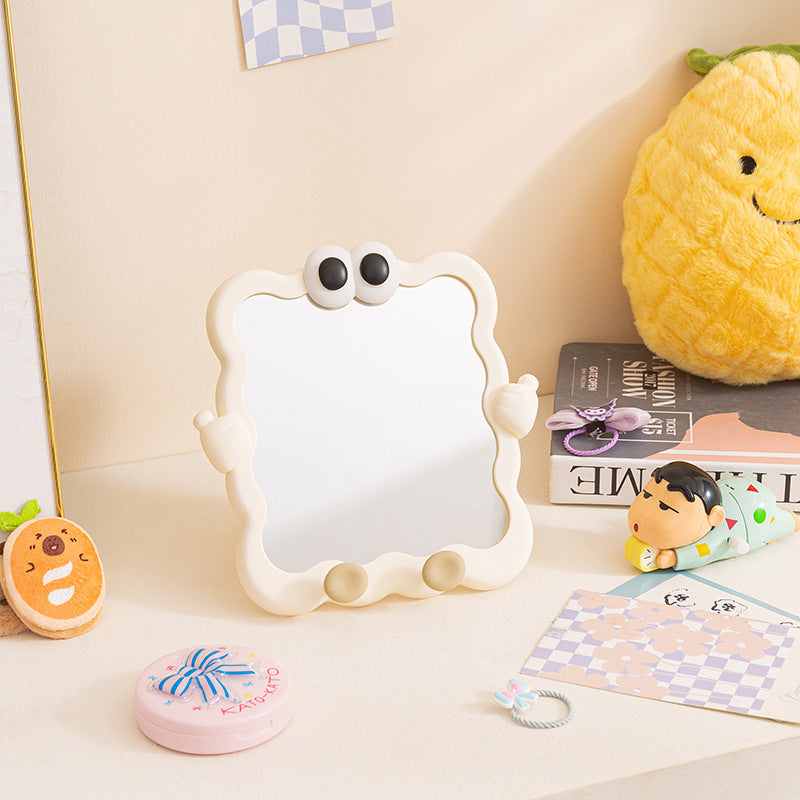 Cartoon vanity mirror - desktop, wall-mountable makeup mirror with plastic storage - perfect for home and office