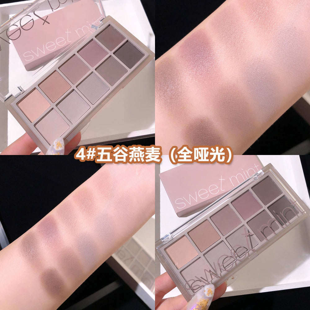 Sweet mint ten-color eyeshadow palette - shimmer, matte, fine glitter - student-friendly, everyday, affordable, cement earth tones