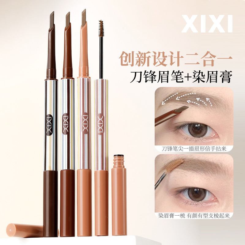 Cosmetic xixi double-ended volumizing velvet eyebrow pencil - waterproof, sweat-proof, natural 3d wild brow pen & tinted brow mascara 2-in-1