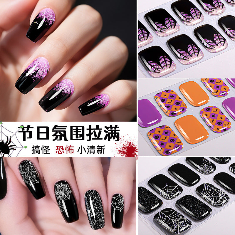 Zhengxiang halloween gel nail art stickers waterproof cross-border uv semi-cured nail stickers customized nail symphony