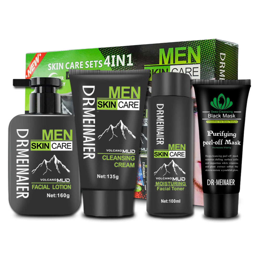men's skincare set: cleansing, hydrating, moisturizing, and brightening 4-piece kit
