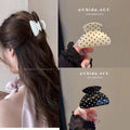 Retro french polka dot champagne color gripper elegant back of the head hair shark clip girl bows one-word clip