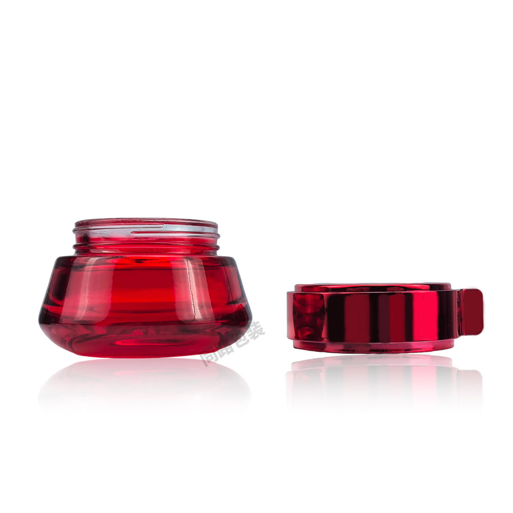 Ready-to-ship skincare decanting bottles and packaging materials, custom red face cream glass jars, 50g skincare cream jars, direct from the manufacturer