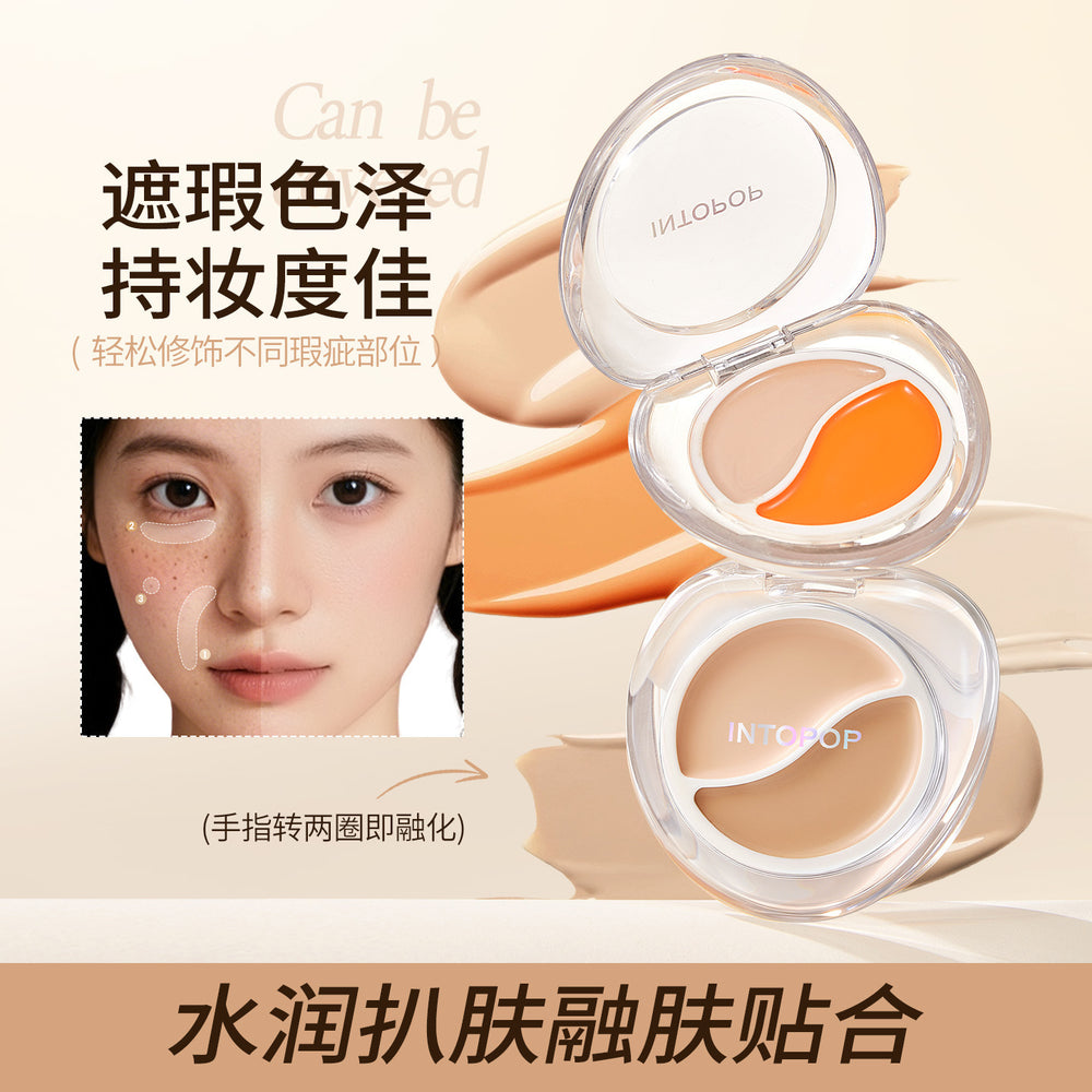 Intopop hydrating dual-color concealer - covers dark circles, blemishes, and acne scars. moisturizing, non-caking concealer palette