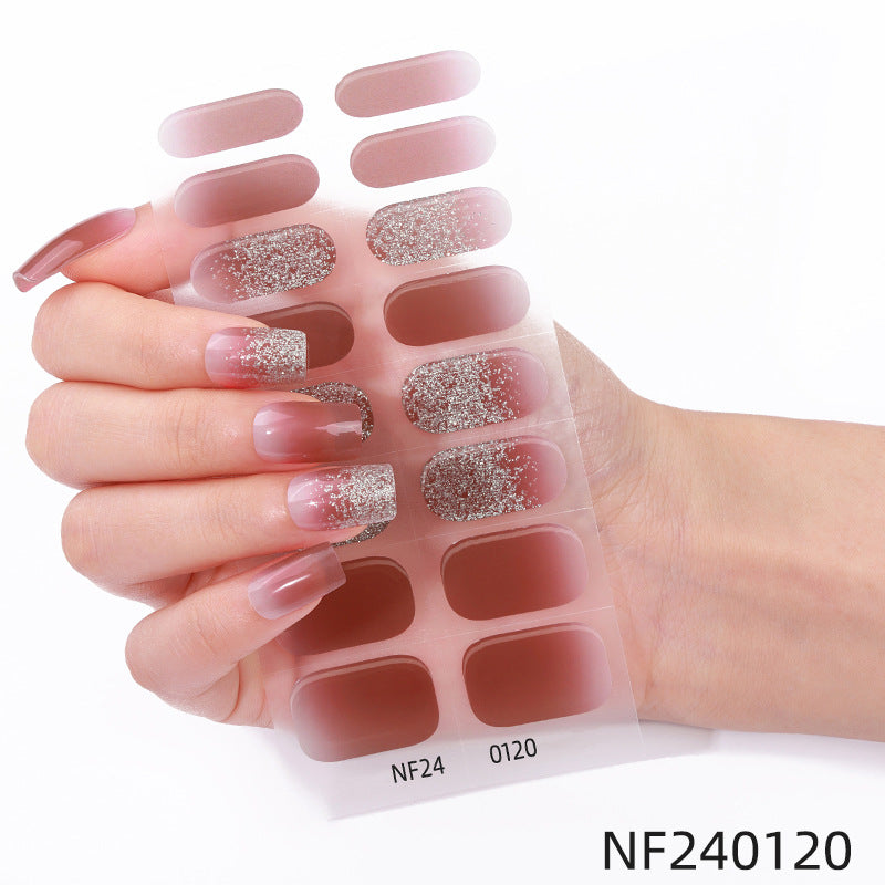 Zhengxiang custom gel nail art stickers waterproof uv light therapy nail polish film ins semi-cured nail stickers wholesale