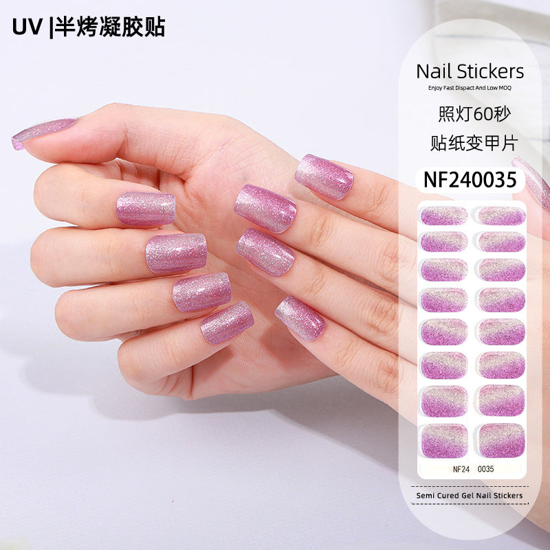 Zhengxiang custom gel nail stickers - european & american style glitter, cat eye, uv light curing, semi-cured nail stickers - waterproof, cross-border wholesale