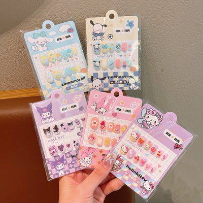 Cartoon cat kids nail stickers - new, non-toxic, odorless, girl's nail art stickers, girls' jelly glue removable press-on nails