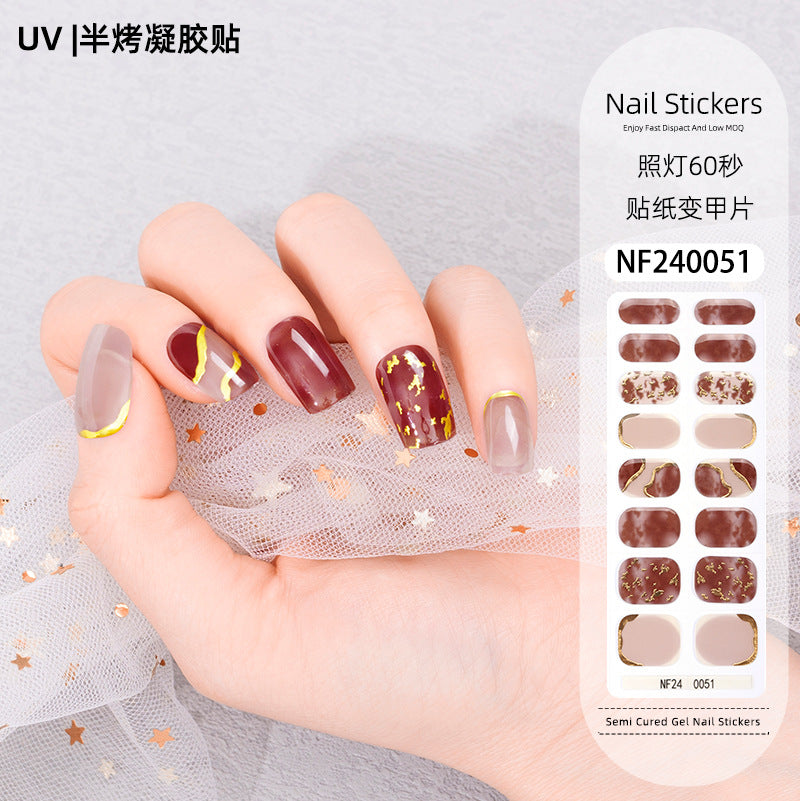 Zhengxiang custom gel nail art stickers french bronzing uv phototherapy semi-cured nail stickers ice transparent nail art stickers wholesale