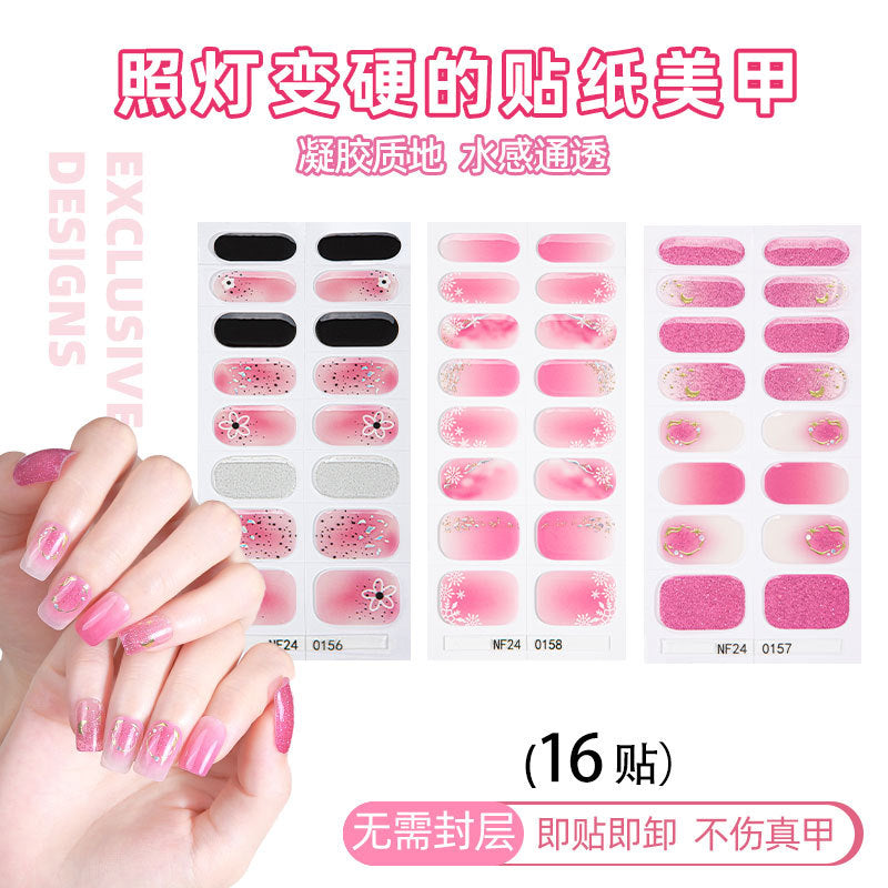 Zhengxiang customized gel manicure stickers ins ice transparent hot stamping cross-border uv lamp hardening semi-baked nail stickers amazon