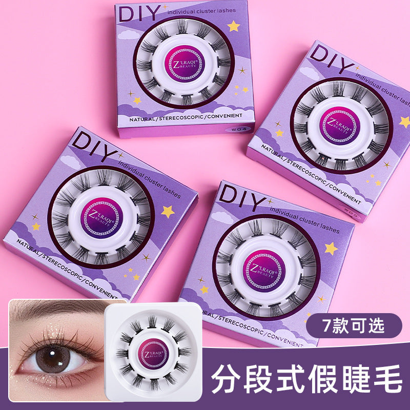 Segmented false eyelashes without glue, single cluster of hard stems can support double eyelids, european and american slender comic eyelashes glue style