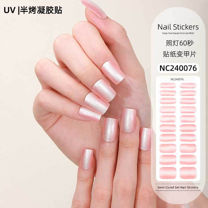 Zhengxiang cross-border new gel nail art stickers onion powder cat eye uv photo light semi-cured nail stickers personalized wholesale