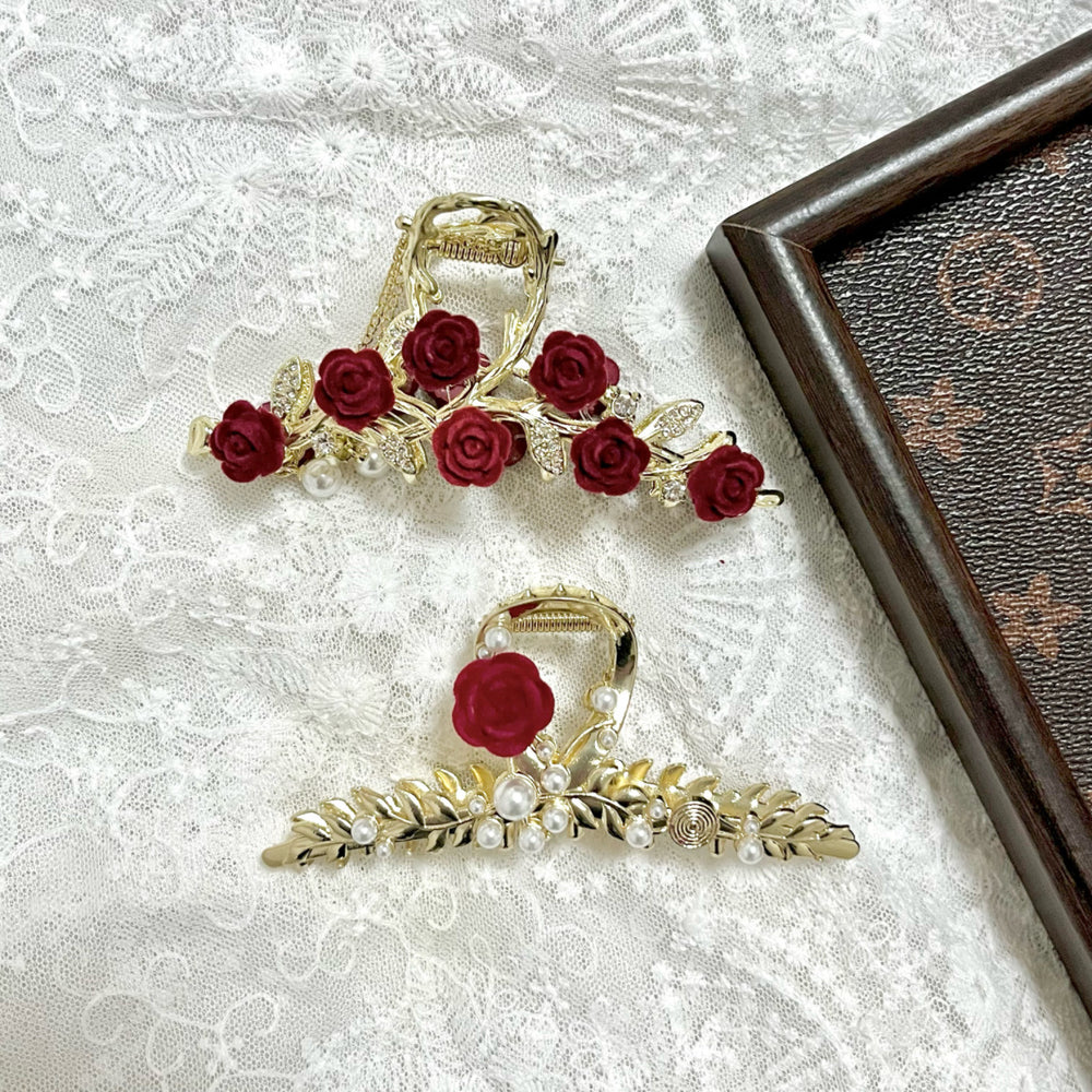 Ancient style classyelegant metal rose flower hair clip for women, back of head flower hair clip, shark clip, headwear