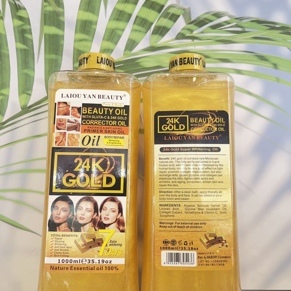 24k gold massage oil, glutathione essential oil, facial and body moisturizing oil, massage & spa oil, 1000ml
