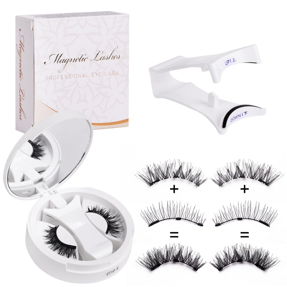 Pingdu magnetic false eyelashes all-in-one box cross-border fashion thick 2 pairs black stem eyelash curler set factory wholesale